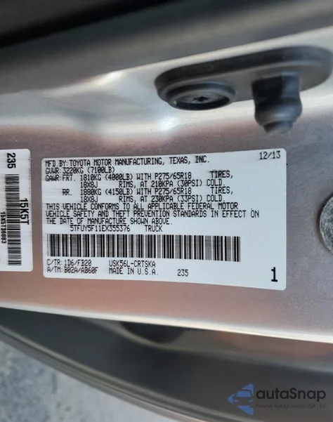 2014 Toyota Tundra Double Cab Sr z USA, uszkodzony, nr VIN 5TFUY5F11EX355376